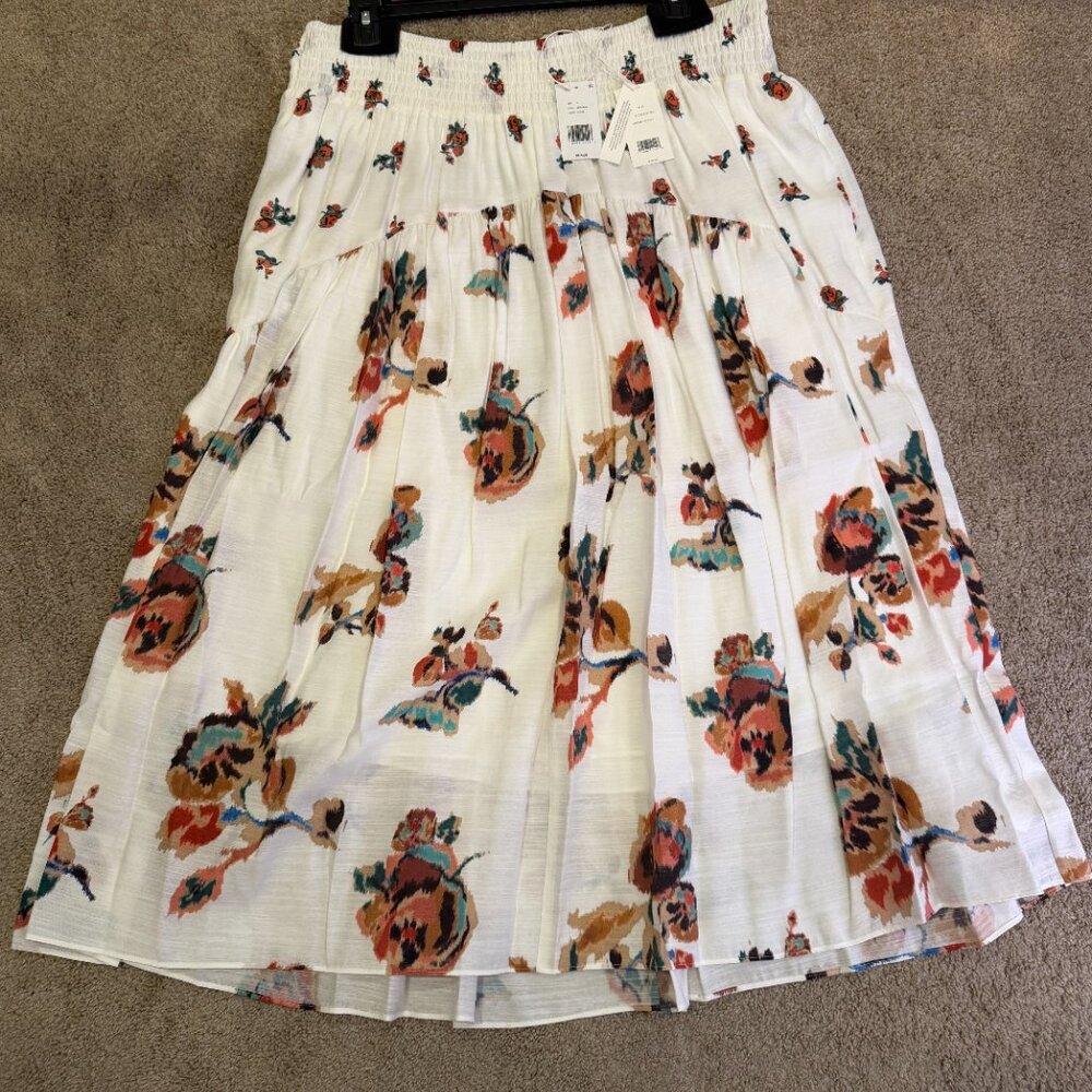 NWT Vince Ikat Floral Smocked Midi Skirt 2X Plus in Optic White